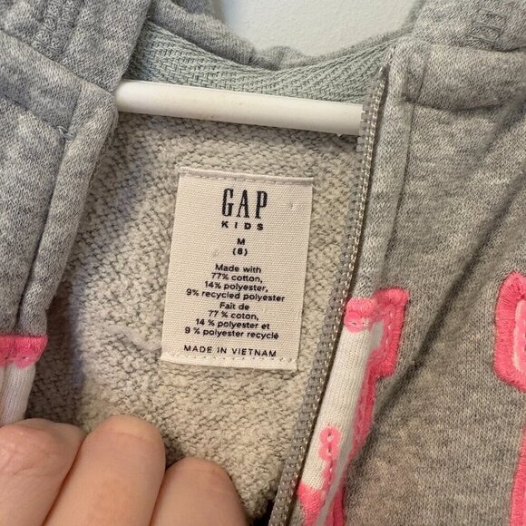 GAP Kids Grey & Pink Zip Up Hooded Hoodie Sweater Girl Size M - Picture 6 of 6